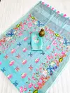 MG 397 Linen With Silver Jari Border Designer Printed Sarees Wholesale Market In Surat